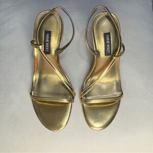 Nine West Metallic Gold Strappy Heeled Sandals 5